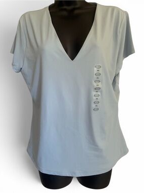 NWT Scoop Athletic Double-Lined Light Blue V-Neck Short Sleeve Top Sz XXL